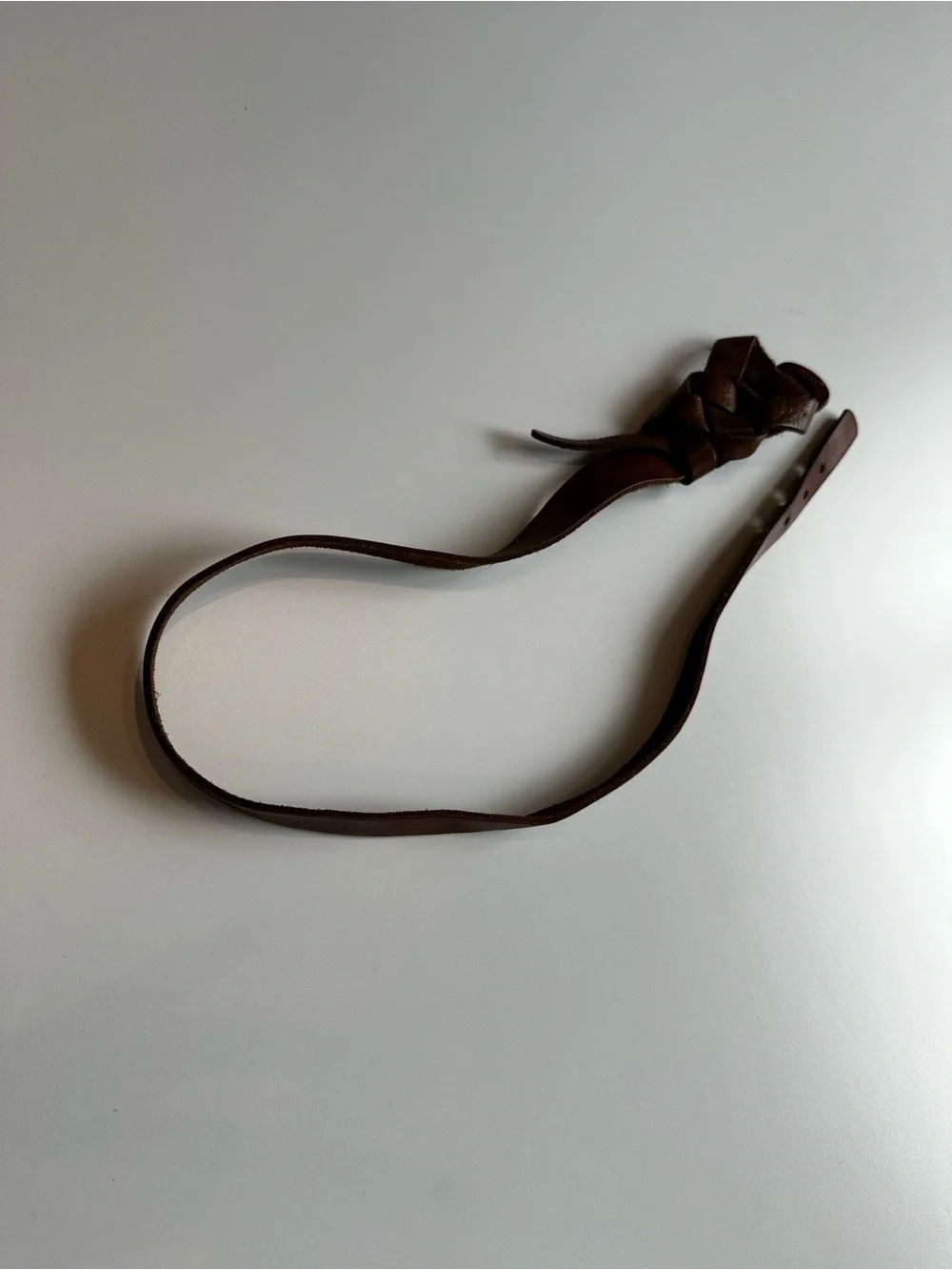 Vintage Brown Genuine Leather Knotted Skinny Belt Boho Western 36”